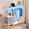 YITAHOME Comò con cassetti, asta appendiabiti, presa LED | Armadio in tessuto con 2 cassetti, asta appendiabiti, barra luminosa a LED, 120 x 40 x 111 cm, per corridoio, soggiorno