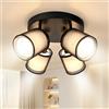 Doughelec Plafoniera Lampada da Soffitto 4 Faretti Orientabili, Nero Rotonda Faretti da Soffitto Faretto da Parete Vintage Plafoniera 4 Luce E14 Muro per Soggiorno Cucina, Lampadina Non Inclusa