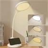 LQWELL Lampada da scrivania a LED touch, collo di cigno a 360°, luminosità 3000K-6000K e dimmerabile, supporto per cellulare, cavo di alimentazione da 1,5 m, 1 spina, bianco