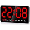 Lrtzizy Orologio da parete digitale, orologio digitale a LED da 9 pollici, grande schermo con 12/24 ore, numeri , piccolo orologio da parete silenzioso e 21,5 x 3 x 11 cm (rosso)