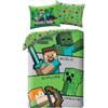 Halantex MINECRAFT Set di biancheria da letto STEVE ALEX CREEPER ZOMBIE - Copripiumino Reversibile 140 x 200 cm + UNA Federa 70x90cm - 100% Poliestere Ottima Qualita' - Multicolore
