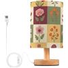Yuiboo Lampada da comodino con trapunta floreale patchwork con USB per visione notturna dei bambini
