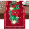 Frigg Runner Tavola Moderno Natalizio 183 x 33cm, Decorazioni Tavola Natale, Runner Tavola Natalizio Rosso Stampa con Stella di Natale, Foglia di Agrifoglio e Fiocchi Di Neve, per Decorazioni Tavola Natale