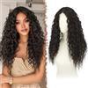FESHFEN Parrucca Lace Front Ondulate Parrucche Castano Scuro Donna, 65 cm | Lunga Deep Wave Ricci Wig, Sintetici Resistente al Calore Naturali con HD Lace Wigs per Feste Quotidiano ed Eventi Speciali