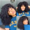 Romface Parrucca Donna Capelli Umani Veri Parrucche Capelli Veri Ricci Pixie wig Afro Curly Human Hair Wigs With Bangs 14 Pollici Brazilian Wigs Human Hair 180% Density
