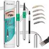 Ruicen Penna per sopracciglia, matita per sopracciglia, penna per microblading, con punta morbida a 4 forchette per creare sopracciglia naturali simili a capelli, durano tutto il giorno, marrone scuro