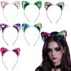 QUUPY 6 cerchietti reversibili con orecchie di gatto, con paillettes | Cerchi per capelli scintillanti con glitter, graziosi accessori per capelli da donna, per uso quotidiano, Halloween, cosplay