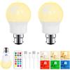 Pinrutar Lampadina LED Ricaricabile con Telecomando, Base Magnetica, 8W B22 2 Pezzi | Batteria 2600mAh, USB-C, Dimmerabile, 3 Temperature di Colore, 9 Colori RGB, 2 Modalità, 3 Timer, Per Lampade Senza Corrente