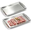 Halorin 2 piatti da portata grandi, rettangolari, 40 x 24 cm, in acciaio inox, robusti e resistenti ai graffi, per alimenti, matrimoni, Natale, frutta, feste (argento), lavabili in lavastoviglie