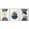 Hosrivae Set di 3 stampe artistiche geometriche blu, 50 x 70 cm, tela senza cornice, decorazione da parete ad alta definizione, poster botanici per soggiorno, camera da letto, decorazione moderna per