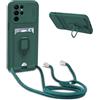 BGHHEU Cover con Cordino per Samsung Galaxy S25 Ultra,Custodia con Collana Collo Silicone Antiurto Case,Protezione Fotocamera Slot Carte 360° Anello Supporto,Silicone Case,Verde