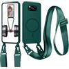 xinyunew Cover Compatibile con Xiaomi Poco X3 NFC/X3 Pro/X3,Cover Magnetica[Compatibile con Magnetica],Bumper con Laccio,Regolabile Lanyard TPU Corda Silicone Case-Verde