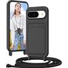 Vauki Cover per Google Pixel 9/9 Pro con Cordino Porta Carte, Morbido TPU Silicone Case con Laccio Tracolla, Regolabile e Rimovibile, Antiurto AntiGraffio Case per Samsung Pixel 9 Pro, Nero
