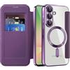 SIYOPINPFY Cover Magnetica per Samsung Galaxy A26 5G per Carte, Viola JD | Compatibile con MagSafe , Protezione Fotocamera , RFID Blocking , Custodia a Portafoglio in Pelle PU , Retro Trasparente Case