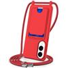 xinyunew Cover per Samsung Galaxy S25 Edge con Cordino per Cellulare, Custodia Silicone con Regolabile Collana Slot Schede Case Protezione della fotocamera Antiurto con Necklace, Rosso