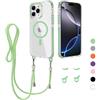 GoodcAcy Magnetica Cover per iPhone 16 Pro Max con Cordino,Custodia Trasparente Hard PC Sottile TPU Bumper Antiurto Protettiva Case con Corda Collana Tracolla Laccio, verde
