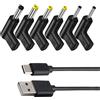 Leloco 6 adattatori da USB C a DC 5 V a 90 gradi, da tipo C a DC, set con cavo di ricarica da 30 cm A a C per router, luce LED, fotocamera, alimentatore di rete mobile, spina cavo ecc