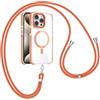 GoodcAcy Cordino Magnetica Cover per iPhone 16E, Compatible con MagSafe, Trasparente Silicone Custodia con Collana Cordini Laccio Tracolla Catena per iPhone 16E [arancione]