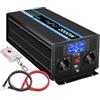 JIGUUN 2000W Inverter onda pura 12v 220V Trasformatore | caricatore 30A e circuito di priorità di rete e UPS，2 prese EU, telecomando wireless e display a LCD Potenza di picco 4000W