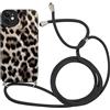 Xylota Cover per iPhone 12 6,1'' con Cordino, Aesthetic Disegni Custodia con Regolabile Tracolla Laccio Collana Case, Silicone Bumper Protettiva Custodie per iPhone 12, leopardata 03