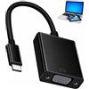 Funver Adattatore da USB-C a VGA, cavo convertitore USB tipo C a schermo VGA, uscita video HD per laptop, monitor e proiettore, compatibile con USB-C, installazione plug & play, colore nero