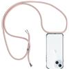 ZYIMOU Cover per iPhone 15, Custodia con Cordino Silicone Trasparente Morbida Cover Cellulare Girocollo Collana Sottile Protettiva Bumper Antiurto TPU Case, Oro rosa
