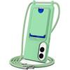 xinyunew Cover per Samsung Galaxy S25 Edge con Cordino per Cellulare, Custodia Silicone con Regolabile Collana Slot Schede Case Protezione della fotocamera Antiurto con Necklace, verde