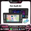podofo Autoradio multimediale Podofo 7 pollici 2 Din per Audi A3 8P/A3 8P1 3-Door Hatchback/S3 8P/RS3 Sportback 6+128G con schermo touch capacitivo HD, Carplay wireless, Android Auto, Mirror Link, sistema