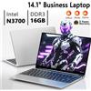 LENO Laptop con Intel Pentium N3700, Windows 11, Schermo 14.1", 16GB RAM, 512GB SSD, Notebook PC Portatile per Ufficio e Studio