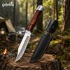 Gdekls 20 cm 40 ° Coltello multiuso in acciaio inossidabile affilato e di alta qualità, lama compatta ed equilibrata, impugnatura antiscivolo in legno striato, per picnic, campeggio, preparazione