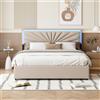 fangange Letto matrimoniale imbottito Fangange 160x200cm con testiera RGB LED, 4 cassetti contenitore, struttura in lino beige con testiera trapuntata Sunburst, supporto a doghe in legno, non richiede rete a