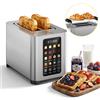 Patbrela Tostapane Patbrela 2 fette con portapane, acciaio inossidabile, touch screen, timer digitale, tostapane intelligente con 6 tipi di pane, slot largo, vassoio raccogli crozzoli rimovibile
