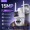 JOOAN Telecamera Wifi 15MP PTZ da Esterno con Tre Lenti, Doppio Schermo, Zoom Ottico 10X, Rilevamento del Movimento, Telecamera di Sicurezza IP CCTV