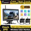 podofo Monitor per auto Podofo da 7 pollici e telecamera di retromarcia wireless con visione notturna 1080P, assistenza al parcheggio con 2 telecamere anti-interferenza, impermeabile IP68 per camper, camion,