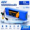 Batteria al Litio 48V 100Ah 100000mAh 13S2P 18650 Ricaricabile con BMS Intelligente per Bici Elettriche, Scooter e Alimentazione Fai-da-te da 250W, 350W, 500W, 750W, 1000W - Caricabatterie 54.6V