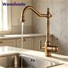 Wanmivezlo Rubinetto da cucina in ottone anticato con uscita acqua filtrata, doppio comando indipendente, sinistra per acqua filtrata destra per miscelatore caldo/freddo, collo di cigno 360° ° Rubinetto