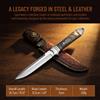 NONE Coltello a lama fissa in acciaio forgiato con manico in legno e fodero in pelle goffrata, stile medievale, coltello vintage EDC, 25,7 cm, full tang, da collezione, per caccia e uso generico