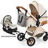 Magic ZC（母婴） Passeggino trio 3-in-1 pieghevole con posizione alta, seggiolino auto, telaio leggero in alluminio, ruote reversibili, cappottina UV, sospensioni, cestino grande capacità, con 6 omaggi inclusi