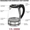 NONE WETECH W6205 Bollitore Elettrico in Vetro Borosilicato da 1.7L, 2200W, Ebollizione Rapida, Spegnimento Automatico, Riscaldatore d'Acqua AC 220-240V, Trasparente, per Uso Domestico