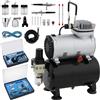 Kit Compressore per Aerografo Senza Olio da 1/5HP con Serbatoio d'Aria da 3L, Pompa d'Aria Silenziosa a 47dB, Doppio Aerografo, Accessori Completi per Nail Art, Tatuaggi, Modellismo e Decorazione di