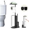 NONE Portarotolo da terra nero con spazzola per WC e ripiano superiore, dispenser per carta igienica da bagno