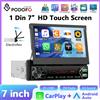 Podofo Autoradio 1 Din Wireless Carplay Android Auto Universale 7" con Schermo Touch Retrattile Automatico, Lettore Multimediale Video MP5 per Auto con USB/Type-C/AUX-IN DAB e Controller sul Volante