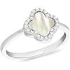 Tuscany Silver Anello da donna in argento Sterling rodiato con quadrifoglio da 11 mm in madreperla e zirconia bianca da 1,1 mm, misura P