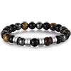 Glimmerday Bracciale Perline Personalizzato per Uomo Nome Inciso Acciaio Inossidabile Elastico Pietra Naturale Occhio di Tigre Bracciale Regolabile per Lui Papà Marito Festa del Papà Natale (4 names)