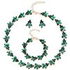 Clearine Set di gioielli da sposa da donna, bellissimo ciondolo a grappolo di marquise, con collana, orecchini e bracciale a maglie color verde smeraldo
