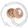 FINGERINSPIRE Il Mio Primo Rosario con Scatola Ricordo Rotonda in Legno, 73cm Rosario Bianco per la Prima Comunione Set Regalo Cattolico per Donne e Uomini Viaggio Abbigliamento Quotidiano Baby Shower