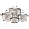 RÖSLE Basic Line - Set di 4 pentole universali, 1 casseruola in acciaio inox 18/10, con coperchio in vetro e bordo versatore, lavabile in lavastoviglie