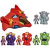 Marvel Hasbro, Marvel, seroe Disney Jr. Iron Man e i Suoi Fantastici Amici, Set di Giocattoli Ultimate Giant-Sized Armor Iron Jet, Action Figure da 7,5 cm e Tute meccaniche, Veicolo