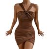 Generico Abito Elegante Donna Vestito da Cerimonia Aderenti Sexy con Scollo A V Scava Fuori Borsa Club Casual Maniche Lunghe Pieghettato Lungo Vestiti Eleganti Abiti Ragazza Estivo Sexydonna