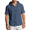 PADOLA Camicia Uomo Lino con Cappuccio Manica Corta Bottoni Camicia Estiva Leggera Traspirante(XL,Blu Scuro)